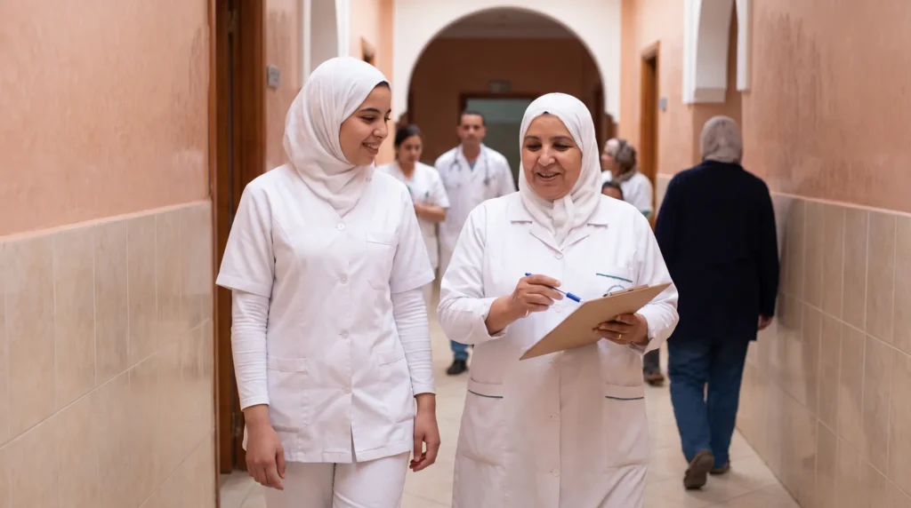 خلال التدريب، رفقة ممرضة مؤطِّرة